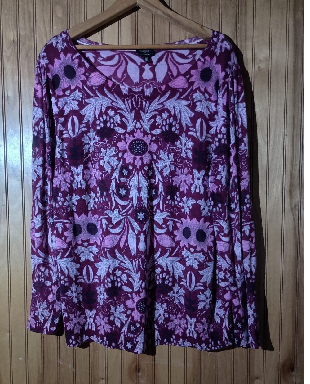 TALBOTS Plus Size 2X 100% Merino Wool Puff Sleeve Floral Sweater Whimsigoth